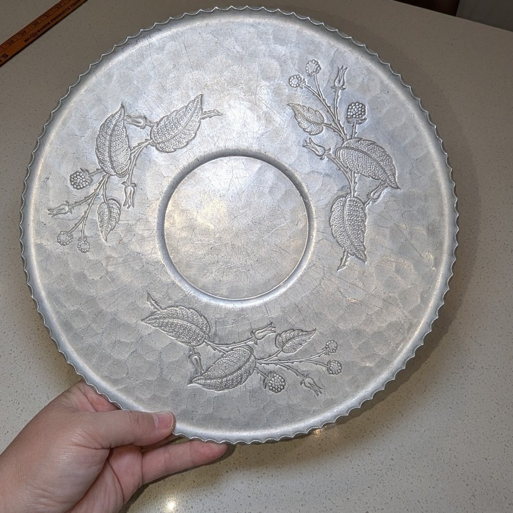 Farberware Platter Wrought Aluminum Floral Berry Design 11.5 Inch
